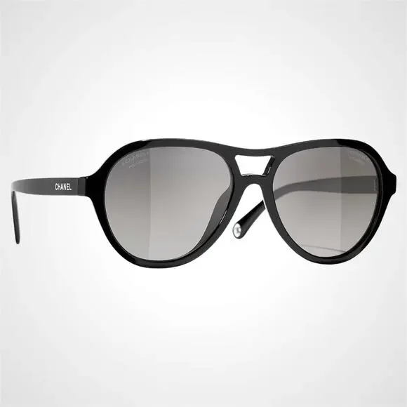 New CHANEL Sunglasses Black Polarized Lens Pilot Aviator 55mm - Picture 1 of 5